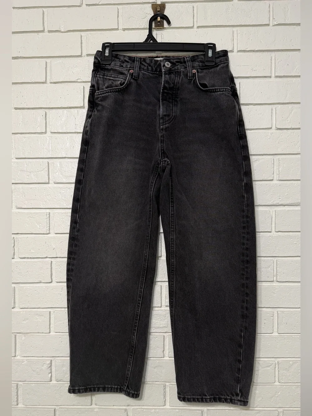 Free People Black Washed High-Rise Straight Jeans